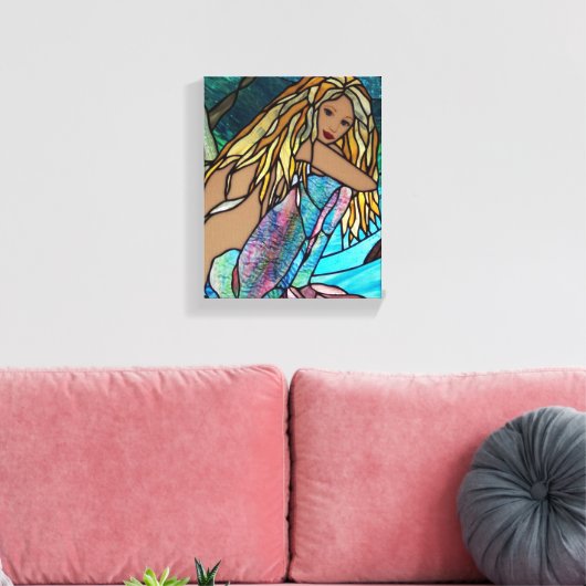 Canvas Print - bemalt Stain Glass Mermaid Leinwanddruck (Insitu (Wohnzimmer))