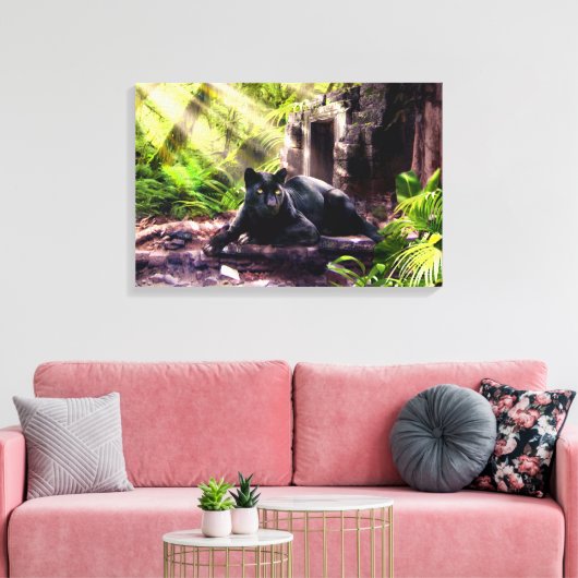Canvas Print Black Leopard und Tempel Leinwanddruck (Insitu (Wohnzimmer))