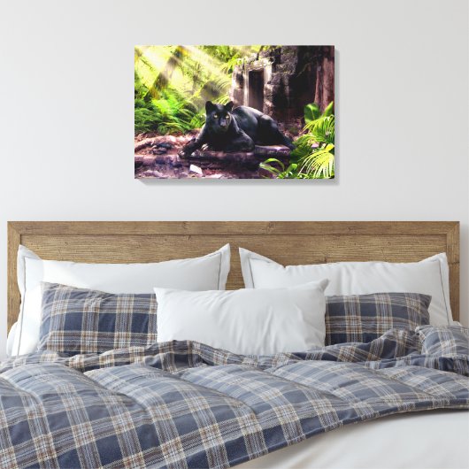 Canvas Print Black Leopard und Tempel Leinwanddruck (Insitu (Schlafzimmer))