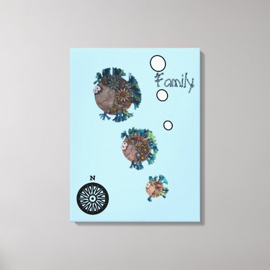 Canvas Print - Blaue und grüne Fischfamilie Leinwanddruck (Vorderseite)