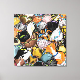 Canvas Print Colorful Cuddling Cats - Malerei Leinwanddruck