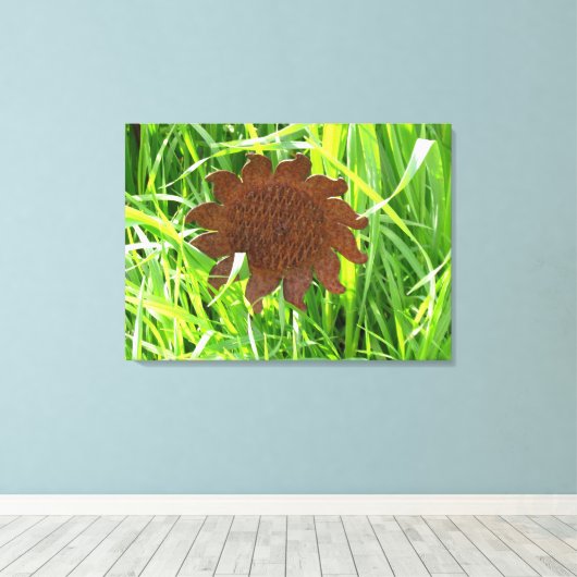 Canvas Print - Eisen Sonnenblume im Gras Leinwanddruck (Insitu (Holzboden))
