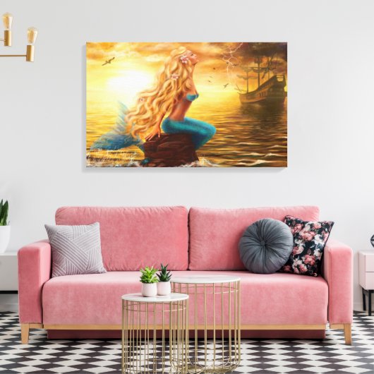Canvas Print Fantasy Meerjungfrau bei Sonnenunterg Leinwanddruck (Insitu (Wohnzimmer))