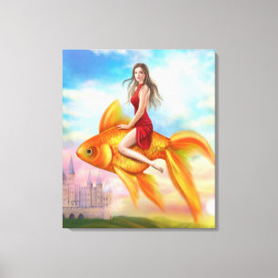 Canvas Print Fantasy Princess und Golden Fish Leinwanddruck