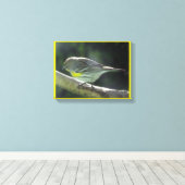 Canvas print - Gelber Brustvogel auf Zweig Leinwanddruck (Insitu (Holzboden))