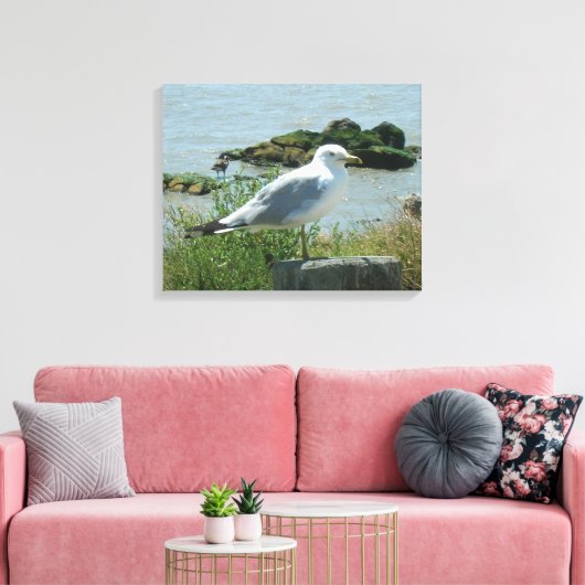Canvas Print - Gull on Piling Leinwanddruck (Insitu (Wohnzimmer))