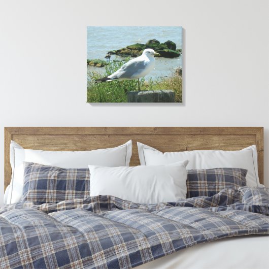 Canvas Print - Gull on Piling Leinwanddruck (Insitu (Schlafzimmer))