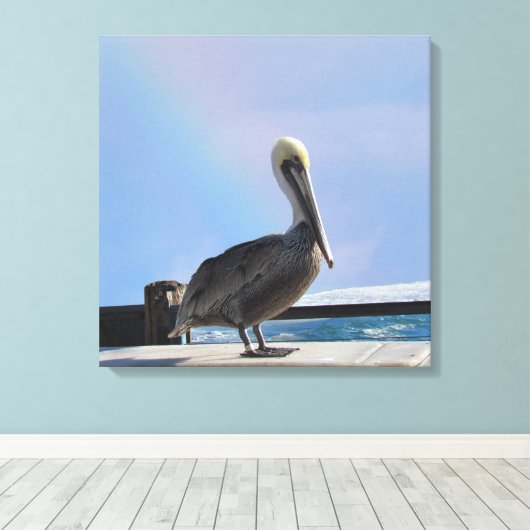 Canvas Print - Pelican on Pier Leinwanddruck (Insitu (Holzboden))