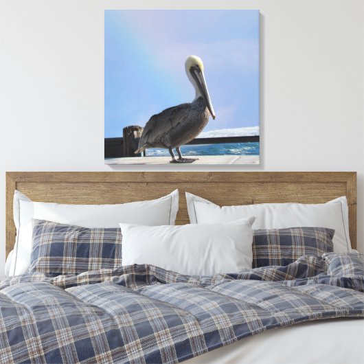 Canvas Print - Pelican on Pier (v.2) Leinwanddruck (Insitu (Schlafzimmer))