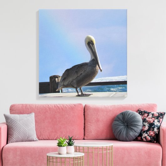 Canvas Print - Pelican on Pier (v.2) Leinwanddruck (Insitu (Wohnzimmer))