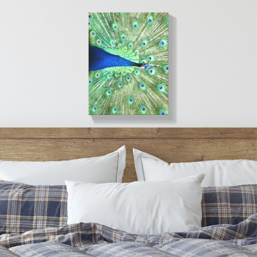Canvas print - Pfau mit feingefangenem Schwanz Leinwanddruck (Insitu (Schlafzimmer))