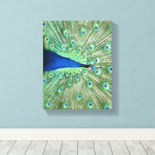 Canvas print - Pfau mit feingefangenem Schwanz Leinwanddruck (Insitu (Holzboden))