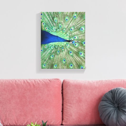 Canvas print - Pfau mit feingefangenem Schwanz Leinwanddruck (Insitu (Wohnzimmer))