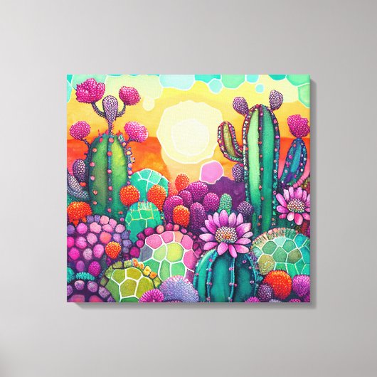 Canvas Print : Sonnenuntergang auf Cactus farbenfr Leinwanddruck (Vorderseite)