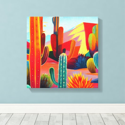 Canvas Print: Wüstenkaktus in warmen Farben Leinwanddruck (Insitu (Holzboden))