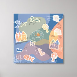 canvas stad blauw leinwanddruck