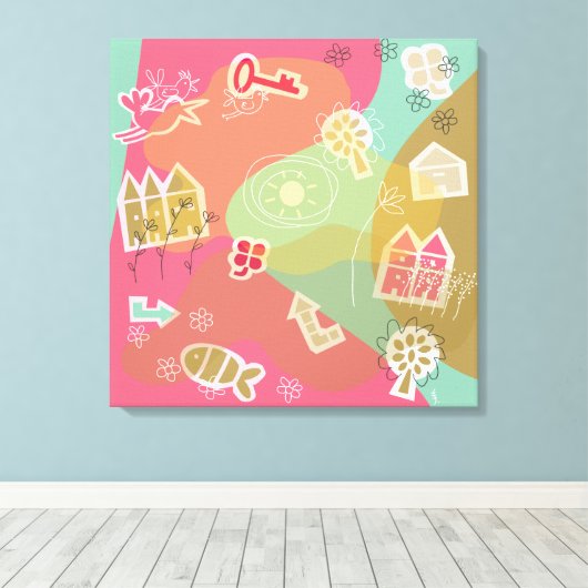 canvas stad roze leinwanddruck (Insitu (Holzboden))