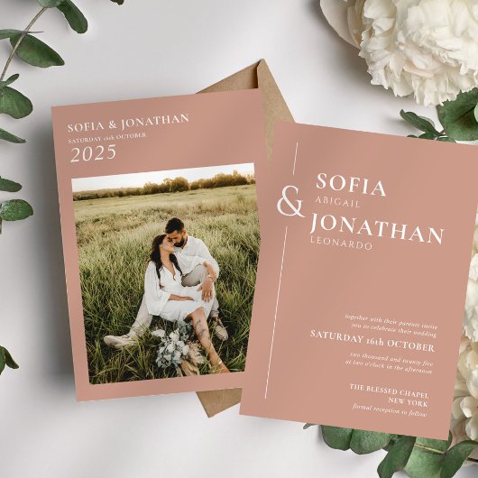 Canyon Rose Minimalistisch Wedding Foto Einladung