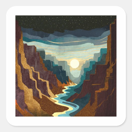 Canyon Sunset Landschaft Quadratischer Aufkleber (Vorderseite)