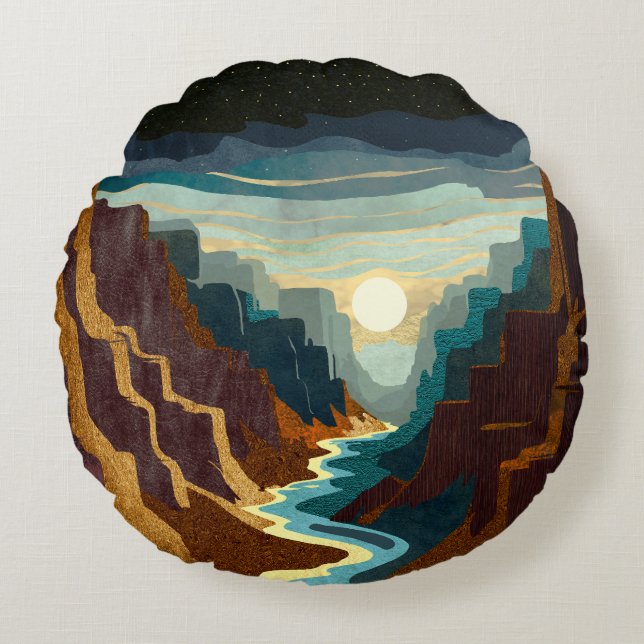 Canyon Sunset Landschaft Rundes Kissen (Vorderseite)