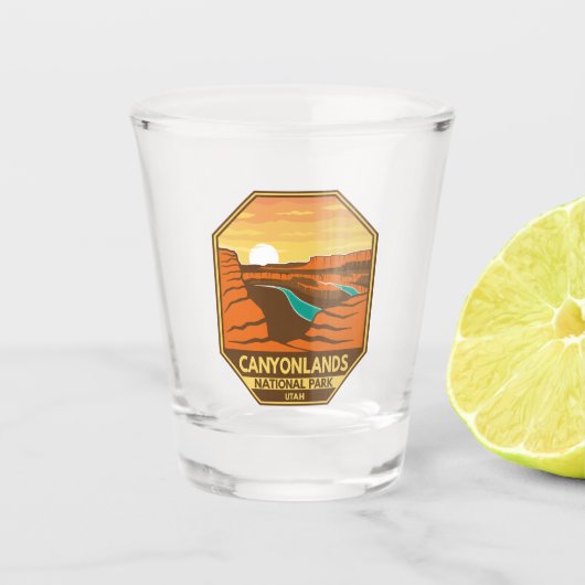 Canyonlands Nationalpark Sunset Retro Emblem Schnapsglas (Vorderseite)