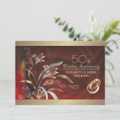 Caoba Gold Floral 50. Hochzeitstag Einladung (Stehend Vorderseite)
