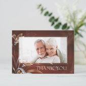 Caoba Gold Floral Jubiläum Danke Foto Card (Stehend Vorderseite)