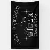 Cap and Cocktail Graduation Party Black Banner (Vertikal)