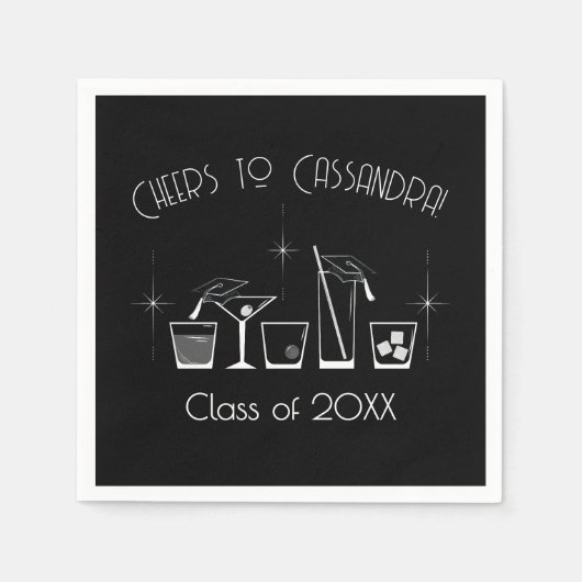 Cap and Cocktail Graduation Party Black Serviette (Vorderseite)