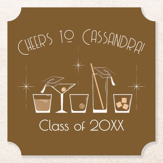 Cap and Cocktail Graduation Party Brown Untersetzer (Vorderseite)