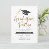 Cap and Tassel Graduation Party Gold Foil Einladung (Stehend Vorderseite)