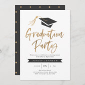 Cap and Tassel Graduation Party Gold Foil Einladung (Vorne/Hinten)