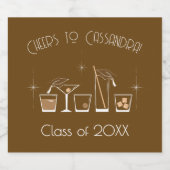 Cap Cocktail Graduation Party Brown Bar Menu Bierflaschenetikett (Einzelnes Label)