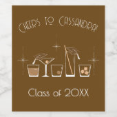 Cap Cocktail Graduation Party Brown Bar Menu Weinetikett (Einzelnes Label)
