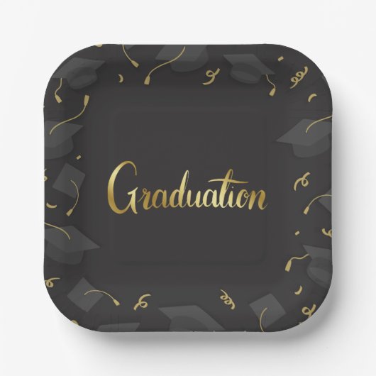 Cap & Confetti Graduation Pappteller (Vorderseite)