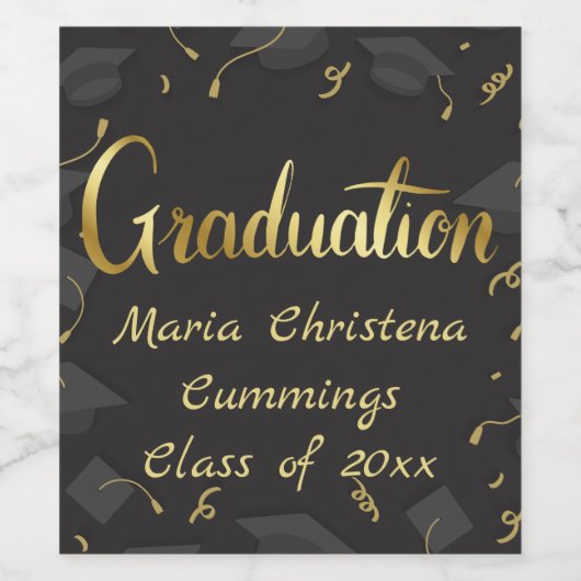 Cap & Confetti Graduation Weinetikett (Einzelnes Label)