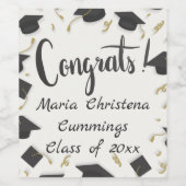 Cap & Confetti Graduation White Congrats Weinetikett (Einzelnes Label)