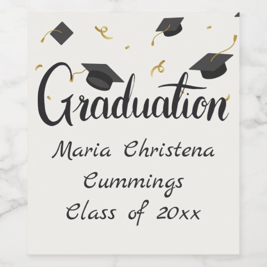 Cap & Confetti Graduation White Weinetikett (Einzelnes Label)