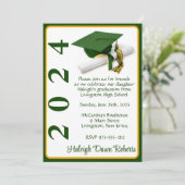 Cap & Diploma 12x18 Green & Gold Abschluss Einladung (Stehend Vorderseite)