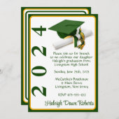 Cap & Diploma 12x18 Green & Gold Abschluss Einladung (Vorne/Hinten)