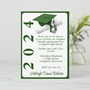 Cap & Diploma 12x18 Green & White Abschluss Einladung