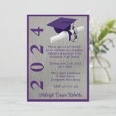 Cap & Diploma 12x18 Lila und Silver Abschluss Einladung (Stehend Vorderseite)