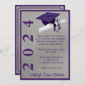 Cap & Diploma 12x18 Lila und Silver Abschluss Einladung (Vorne/Hinten)