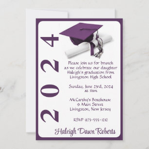 Cap & Diploma 12x18 Lila & White Abschluss Einladung
