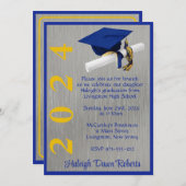 Cap & Diploma 12x18 Royal Blue and Gold Abschluss Einladung (Vorne/Hinten)