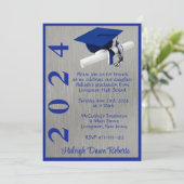 Cap & Diploma 12x18 Royal Blue und Silver Abschlus Einladung (Stehend Vorderseite)