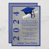 Cap & Diploma 12x18 Royal Blue und Silver Abschlus Einladung (Vorne/Hinten)