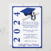 Cap & Diploma 12x18 Royal Blue & White Abschluss Einladung (Vorderseite)