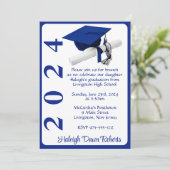 Cap & Diploma 12x18 Royal Blue & White Abschluss Einladung (Stehend Vorderseite)