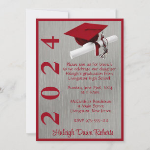 Cap & Diploma 12x18 Scarlet Rot/Silber Abschluss Einladung
